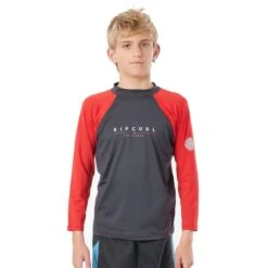 Rip Curl Boys Shockwaves Rash Guard L/SL UV Red