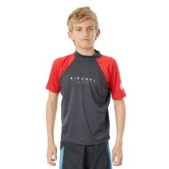 Rip Curl Boys Shockwaves Rash Guard S/SL UV Red